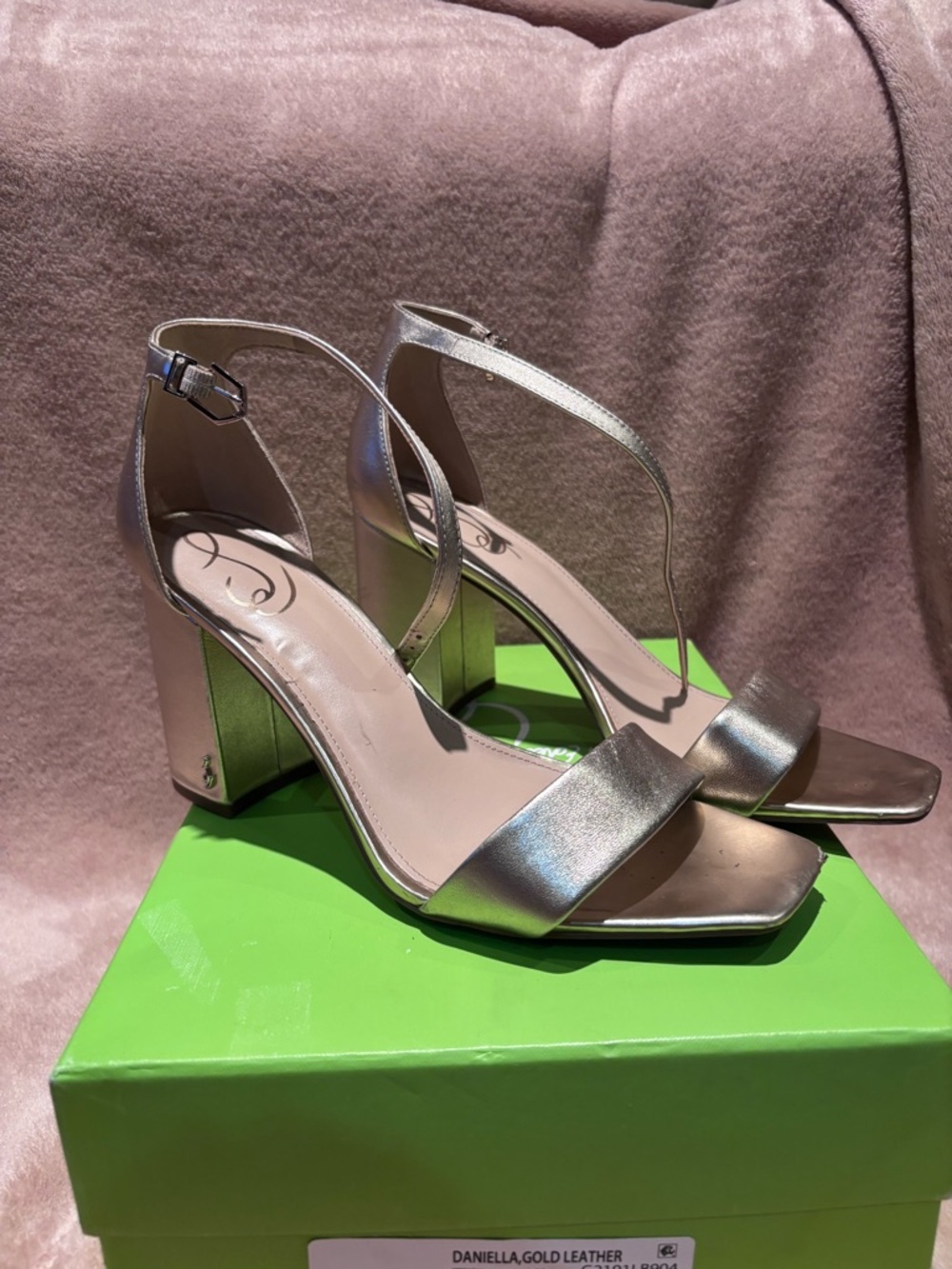 Sam Edelman Daniella Gold Leather Block Heel Sandals Size 10M Ankle Strap